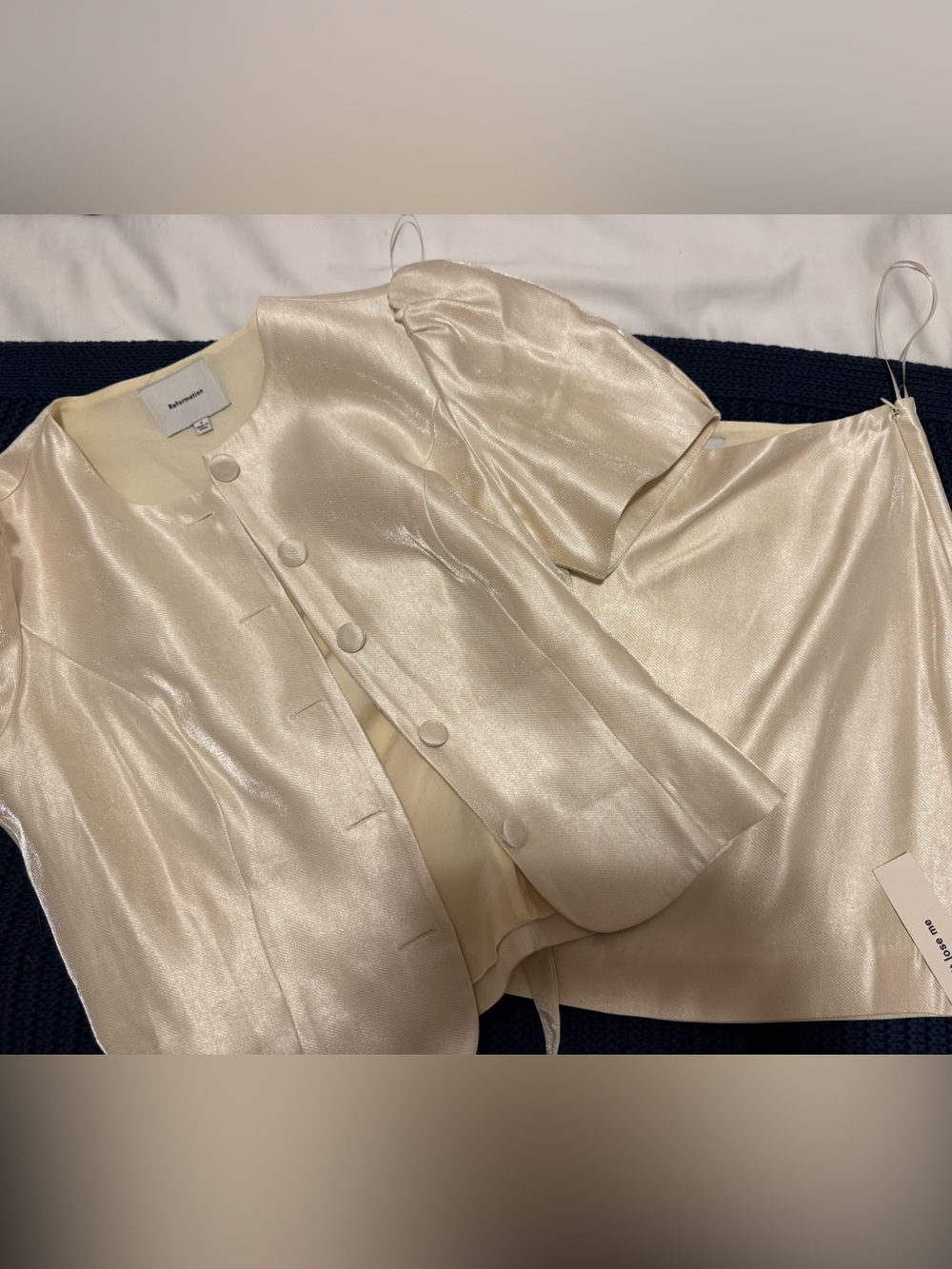 Reformation Satin Cream Short Sleeve Blazer